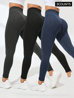 SHEIN Velisys 3 حزمة من سراويل الرياضة ذات الخصر العالي المرن والقابل للتنفس للنساء، سراويل اليوغا، سراويل تحكم في البطن، سراويل خالية من الغرز