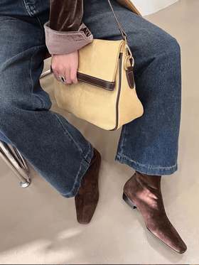 بوت نسائية فرنسية مرنة ضيقة، موضة خريف/شتاء جديدة بكعب سميك وسحاب خلفي، بوت كاحل عصرية (المقاس صغير، الرجاء طلب مقاس أكبر بمقدار واحد)