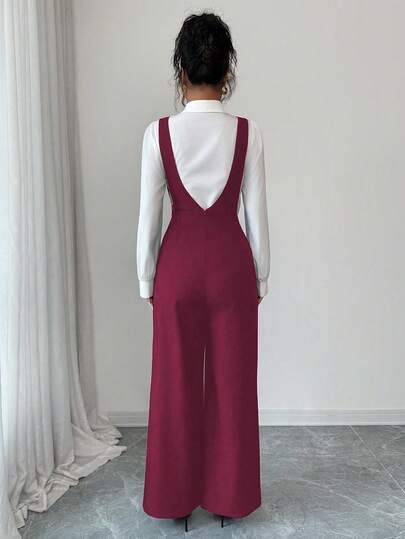 SHEIN Elenzya بدلة نسائية أنيقة ذات رقبة على شكل حرف V عميقة وتصميم الخصر من قماش سميك أسود، مناسبة لمناسبات اليوم الوطني، الإثنين السيبراني، هالوين، عيد العزاب، عودة إلى الحفلة المدرسية، حفلة العزاب، العطلات، عيد الميلاد، هالوين، ، كرنفال عيد الميلاد، دي
