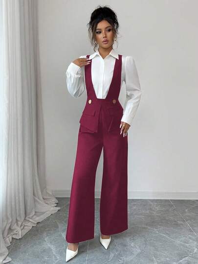 SHEIN Elenzya بدلة نسائية أنيقة ذات رقبة على شكل حرف V عميقة وتصميم الخصر من قماش سميك أسود، مناسبة لمناسبات اليوم الوطني، الإثنين السيبراني، هالوين، عيد العزاب، عودة إلى الحفلة المدرسية، حفلة العزاب، العطلات، عيد الميلاد، هالوين، ، كرنفال عيد الميلاد، دي