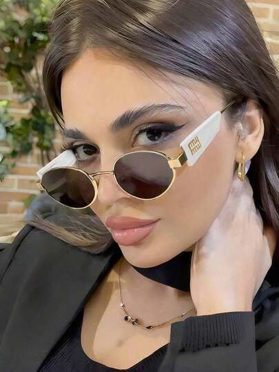نظارة معدنية بشكل بيضاوي موضة جديدة، بطراز أوروبي وأمريكي للنساء قطعة واحدة
