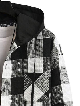 Manfinity CasualCool بدلة رياضية كاجوال للرجال مكونة من جاكيت ذات كم طويل مزودة بقلنسوة وبنطال، بتصميم مربعات بسيط وأنيق