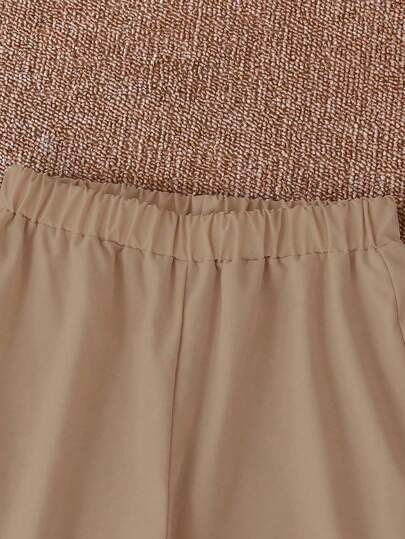 SHEIN مجموعة قميص وشورت بألوان متباينة بطراز كلية للفتيان في سن المراهقة، 2 قطعة/مجموعة