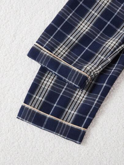 مجموعة من 2 قطعة سترة وبنطلون كاجوال منقوش بطراز قديم مريح للبس المنزلي للأولاد المراهقين