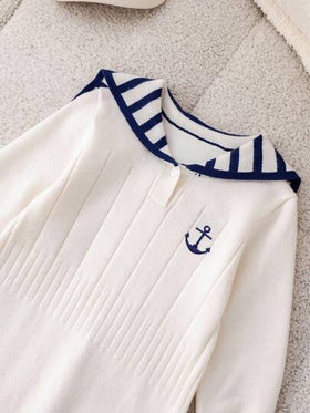 SHEIN رومبير رومبر بأكمام طويلة مخططة باللون الأزرق الكحلي للأطفال الرضع، ملابس أطفال للخريف والشتاء