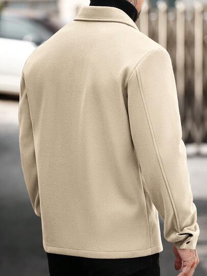 Manfinity Homme معطف صوفي مخلوط عادي بأكمام طويلة وأزرار أمامية للرجال