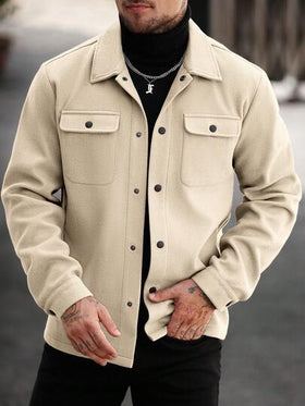 Manfinity Homme معطف صوفي مخلوط عادي بأكمام طويلة وأزرار أمامية للرجال
