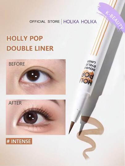HOLIKA HOLIKA قلم تحديد العين ذو طرفين بوب 02 - سميك، خفيف كالريش، دقيق كالحبر، ثبات لمدة 24 ساعة، سريع الجفاف، لا يسبب تهيج، خالي من الزيوت، حجم صغير محمول، مقاوم للتشويش للرياضة، مناسب للجفون الأحادية، تحديد العين الجرافيكي، مكياج كوري، 0.5 جرام/0.01 أو