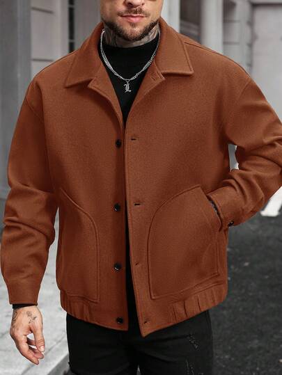 Manfinity Homme معطف صوفي أحادي الصدر كاجوال للرجال، خريف/شتاء