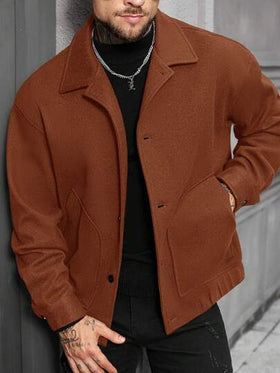 Manfinity Homme معطف صوفي أحادي الصدر كاجوال للرجال، خريف/شتاء