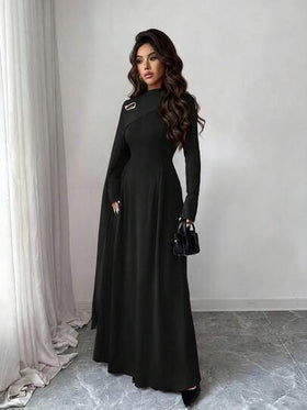 Rafferiza فستان أنيق بأكمام طويلة وياقة عالية من الشيفون المرقع مع زخرفة دبوس معدني، مناسب لحفلات التخرج والعطلات والعطلات والمواعيد وحفلات الزفاف في فصلي الخريف والشتاء