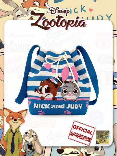 حقيبة سطل رباط كرتون حيوانات جنون NICK وJUDY، تصميم قابل للطي، مناسبة للتجمعات اليومية والحفلات والتسوق والتناسق اليومي، هدايا العطلات