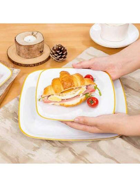 10 قطع أطباق مربعة بحافة ذهبية - أطباق مربعة ذهبية قوية - تشمل 10 قطع أطباق بقطر 10.25 بوصة أو 10 قطع أطباق بقطر 7.5 بوصة، ضرورية للعشاء والحلوى والحفلات والزفاف