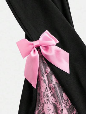 SHEIN ChillGRL بنطلون مع فتحات واسعة للفتيات المراهقات مزين بفيونكة