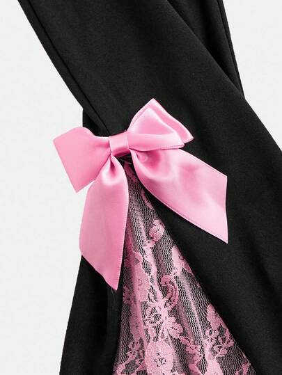 SHEIN ChillGRL بنطلون مع فتحات واسعة للفتيات المراهقات مزين بفيونكة
