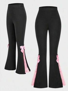 SHEIN ChillGRL بنطلون مع فتحات واسعة للفتيات المراهقات مزين بفيونكة