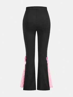 SHEIN ChillGRL بنطلون مع فتحات واسعة للفتيات المراهقات مزين بفيونكة