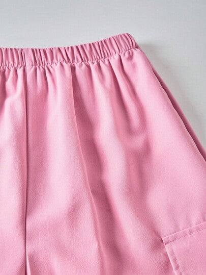 SHEIN ChillGRL مجموعة تي شيرت وبنطلون كارجو بطباعة حرفية للمراهقات، طراز ملابس الشارع الكاجوال