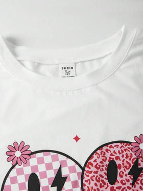 SHEIN ChillGRL مجموعة تي شيرت وبنطلون كارجو بطباعة حرفية للمراهقات، طراز ملابس الشارع الكاجوال