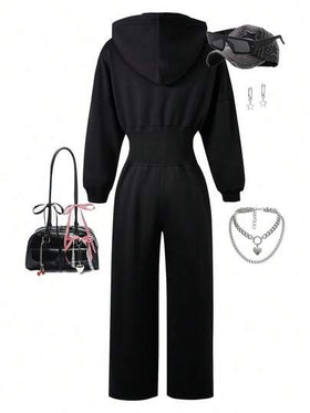 SHEIN ChillGRL البنطلون الوثاب ذو الخصر العالي والسترة البلوفر الرافعة للبنات في مرحلة المراهقة