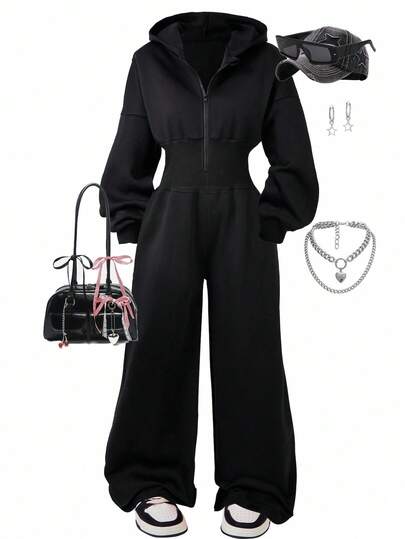 SHEIN ChillGRL البنطلون الوثاب ذو الخصر العالي والسترة البلوفر الرافعة للبنات في مرحلة المراهقة