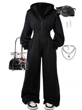 SHEIN ChillGRL البنطلون الوثاب ذو الخصر العالي والسترة البلوفر الرافعة للبنات في مرحلة المراهقة