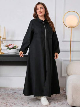 Al Najma رمضان فستان أبايا طويل بأكمام طويلة وسحاب للنساء ذوات الحجم الكبير، بسيط وأنيق