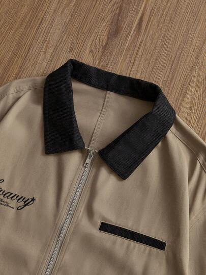 Manfinity Unisex معطف رجالي أنيق مطرز بالحروف، خريف/شتاء