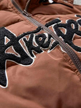 AXEPEAK معطف كاجوال مزود بسحاب وقبعة مطبوع عليه حرف، شتوي