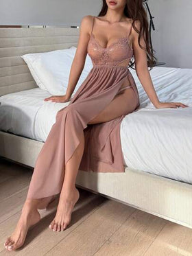 DAZY ثوب نوم نسائي جذاب بحمالات رفيعة وفتحة ظهر مكشوفة وخصر شبكي من الدانتيل الشفاف