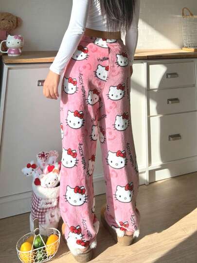 SANRIO 1 قطعة بنطلون نسائي مبطن دافئ، جميل ومريح للخريف/الشتاء