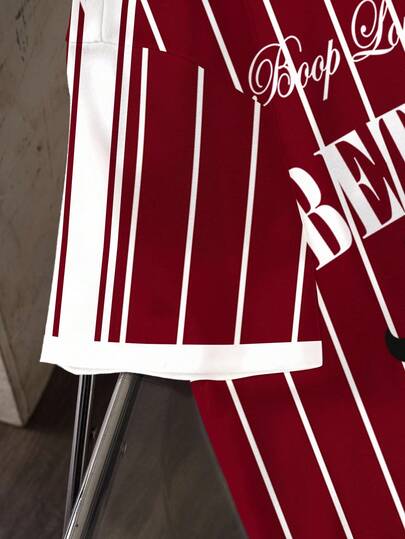 Betty Boop x SHEIN تي شيرت نسائي بياقة مستديرة وأكمام قصيرة مزخرف بخطوط وأشكال كرتونية