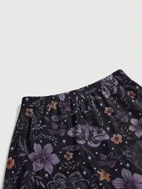 ROMWE Fairycore تنورة بنمط بانك على شكل خفاش وجمجمة وقمر وقرع، طراز قاتم وجوثي للنساء