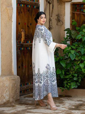 رمضان فستان أبايا أنيق للنساء بأكمام طويلة وياقة مستديرة مزين بتفاصيل من اللؤلؤ والراين ستون، قماش منسوج غير مطاطي طويل ماكسي مناسب لجميع المواسم