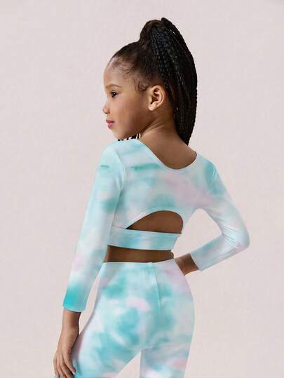 SHEIN طقم ملابس رياضية للفتيات الصغيرات، بتصميم ملون وزاهي وحيوي، توب بأكمام طويلة مع تصميم ظهر مفتوح + بنطلون، مناسب للتمرين الرياضي والارتداء اليومي والمناسبات الكاجوال