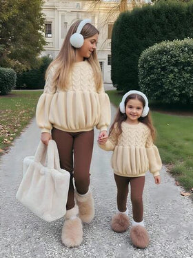 SHEIN كنزة صوفية كاجوال للفتيات بأكمام فانوس ذات لون أحادي، خريف/شتاء