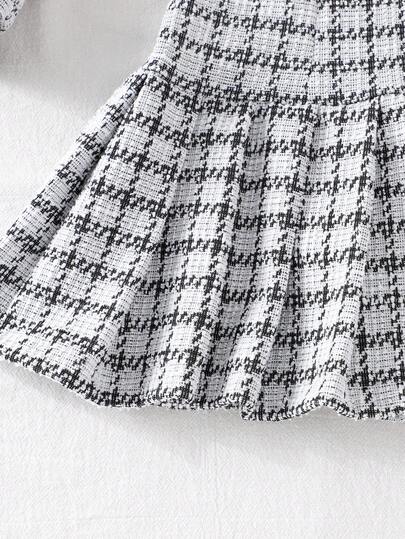 SHEIN فستان طويل الأكمام مطبوع بنمط الهندسي مع ذيل مطوي وزخرفة الفيونكة، مناسب للفتيات المراهقات