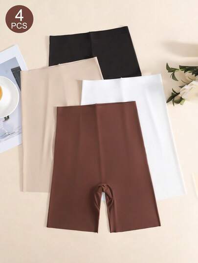 SHEIN 4 قطع/عبوة سروال داخلي نسائي ذو لون أحادي بدون غرز (سراويل هيبستر)