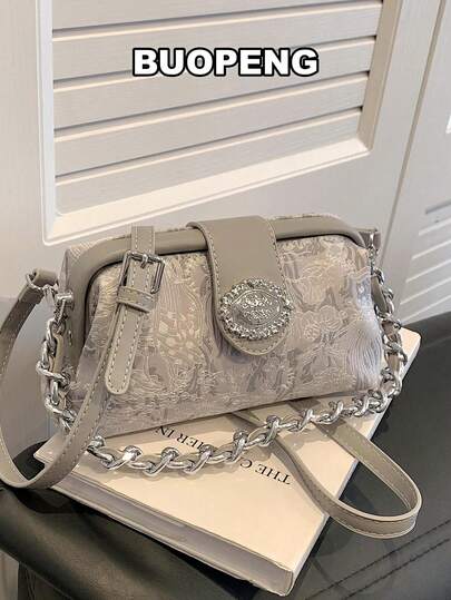 حقيبة يد صغيرة أنيقة من لون مصمت مع سحاب وسلسلة معدنية، حقيبة كتف عصرية ومبسطة للسيدات، مناسبة للتسوق والمحفظة واللطالبات الجامعيات والموظفات. مثالية للمكتب والجامعة والعمل والتنقل والخروجات والسفر