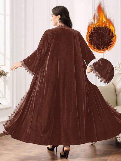 Al Najma عباءة نسائية طويلة أنيقة بتصميم فضفاض مع تطريز دانتيل ملون للمقاسات الكبيرة