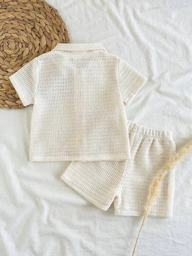 Vintaside Kids مجموعة قميص وشورت للأطفال الصبيان، بتصميم ريفي، نسيج ذو ملمس خاص، خليط قطني مريح، إطلالة كاجوال متعددة الاستخدامات، قطعتان