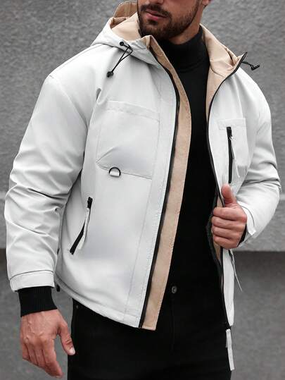 Manfinity Homme معطف هوديي مبطن بالحرارة للرجال، معطف فضفاض للرجال للخريف والشتاء، معطف هوديي للرجال، ملابس خارجية شتوية للرجال، هدية للصديق/الزوج، هدية عيد الميلاد، معطف شتوي للرجال، جاكيت شارع للرجال، جاكيتات للرجال