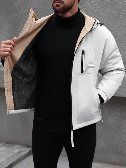 Manfinity Homme معطف هوديي مبطن بالحرارة للرجال، معطف فضفاض للرجال للخريف والشتاء، معطف هوديي للرجال، ملابس خارجية شتوية للرجال، هدية للصديق/الزوج، هدية عيد الميلاد، معطف شتوي للرجال، جاكيت شارع للرجال، جاكيتات للرجال