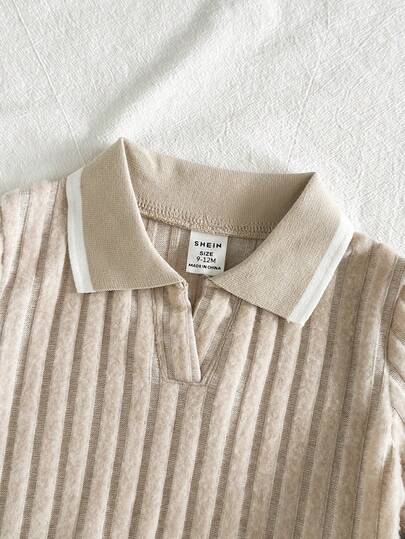 SHEIN Vintaside Kids طقم ملابس أطفال صبيان كاجوال بقميص كم قصير ياقة مع بنطلون جينز مغسول عصري، مناسب للارتداء اليومي، رحلات العائلة، الطعام أو التسوق