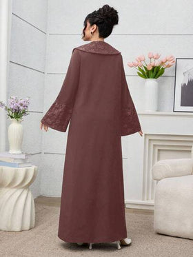 Yasmyna رمضان عباية كارديجان مرقعة من الجاكار الأنيق