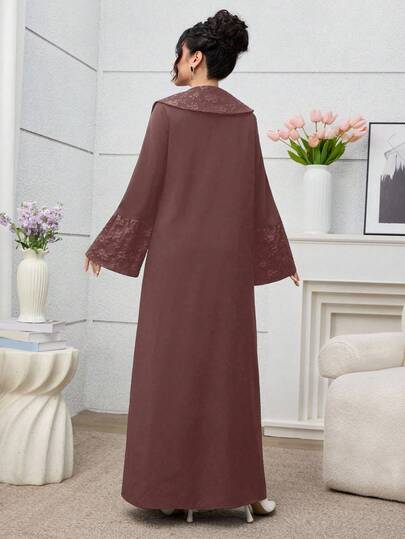 Yasmyna رمضان عباية كارديجان مرقعة من الجاكار الأنيق