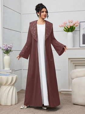 Yasmyna رمضان عباية كارديجان مرقعة من الجاكار الأنيق