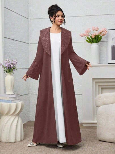 Yasmyna رمضان عباية كارديجان مرقعة من الجاكار الأنيق