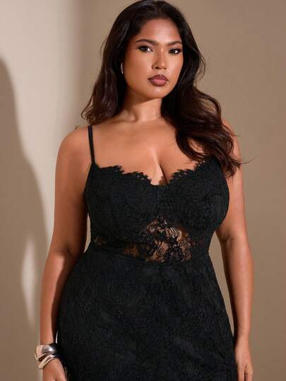 SHEIN BAE بدلة نسائية سوداء من الدانتيل