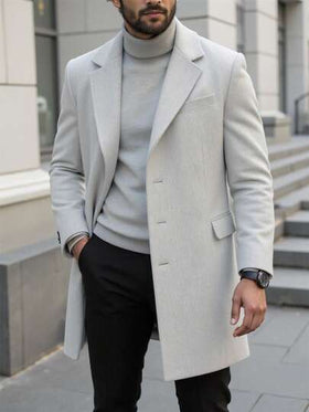 Manfinity Homme معطف طويل الأكمام بجيب وأزرار أمامية بلون واحد للرجال، معطف خروج خريفي، هدايا للأصدقاء والزوج والحبيب، شتاء